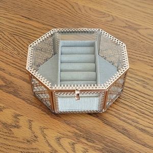 Octagonal Glass & Gold Ornament Jewelry Box